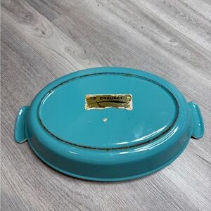 Vintage HTF  Le Creuset PARIS BLUE OVAL  enameled Cast Iron Turquoise Au Gratin